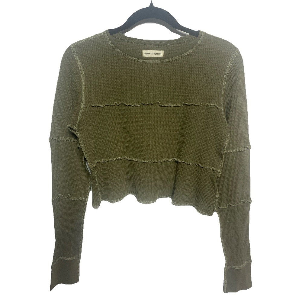 Urban Outfitters Waffle Layered Crop Top‎ Olive Green Size Medium EUC